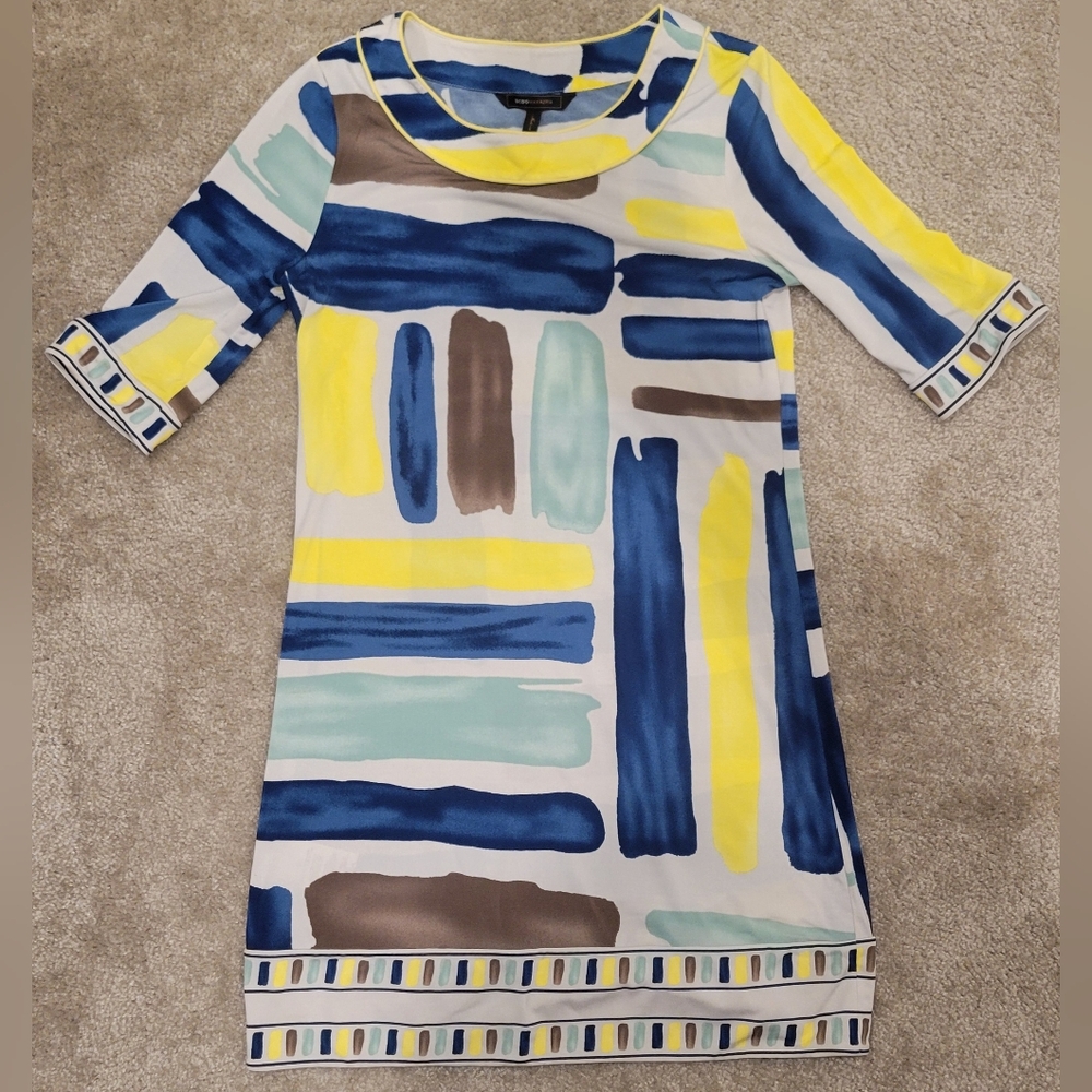 BCBGMaxAzria Blue Yellow Brown Dress